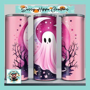 Skinny Tumbler Pink Ghost Stars Moon Halloween Stainless-Steel 20oz Sublimated